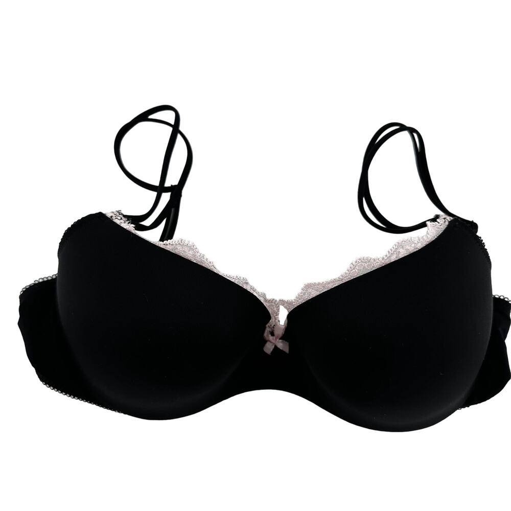Victoria's Secret Padded Demi Bra Black Lace Trim Adjustable Strap Black 34C